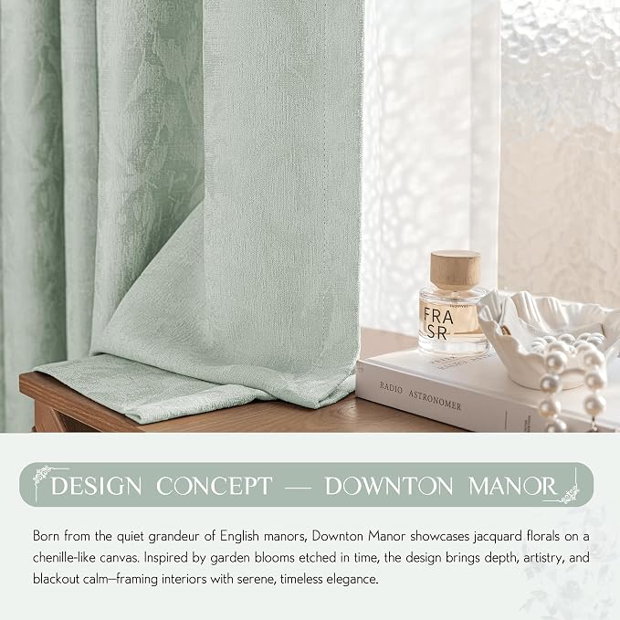 Beauoop Green Floral Jacquard Blackout Curtains - Image 8