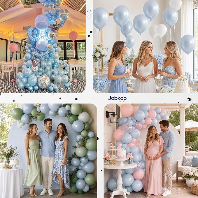 Jobkoo Pearl Dusty Blue Balloons, 12 Inch Slate Fog Pale Muted Blue Balloon | - Image 7