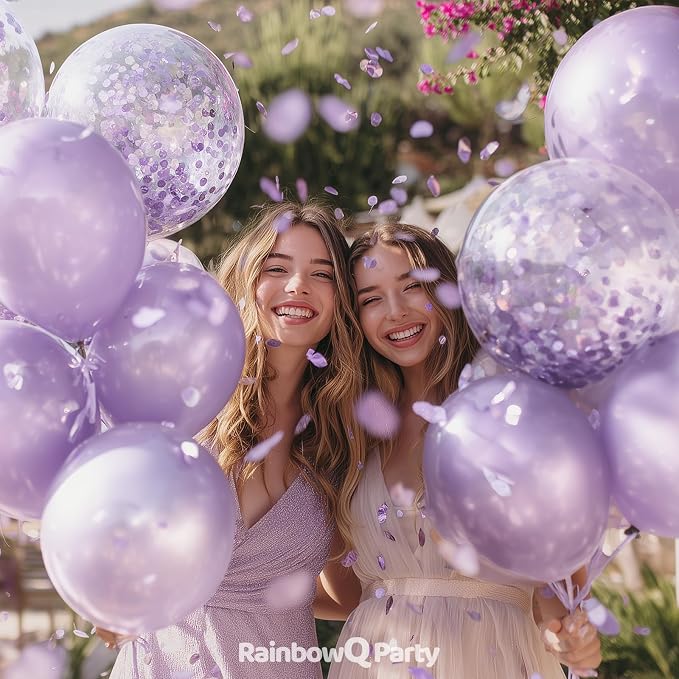 RainbowQ Metallic Light Purple Balloons 55Pcs 12 Inch Confetti Helium Party | - Image 6