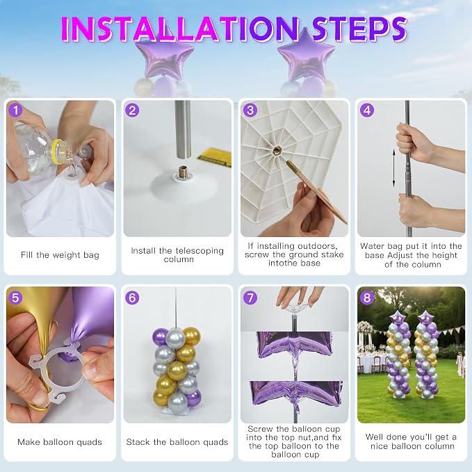 YALLOVE 2-Pack Adjustable Metal Balloon Column Stands - Image 7