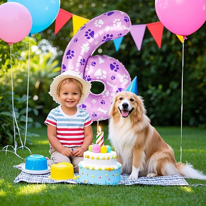 40 Inch Pink Dog Paw Balloons, Numeral 6 Birthday Balloons - Image 7