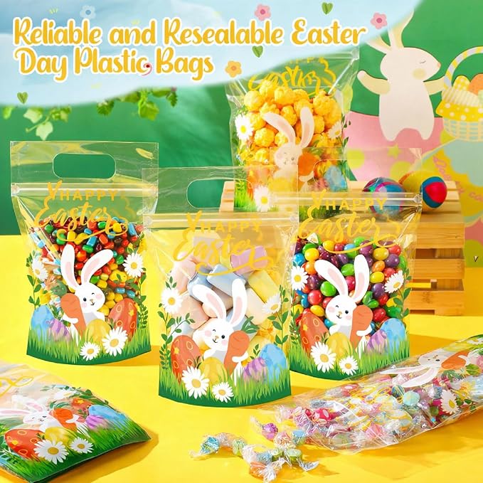 Fuutreo 25 Pcs Happy Easter Gift Bags Self Sealed Bunny Pouches Spring Favor - Image 6