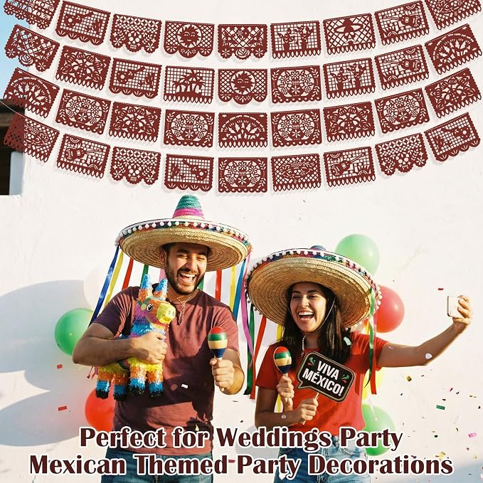 Boao 4 Packs 60 ft Mexican Party Decorations Fiesta Banner Plastic Papel Picado - Image 7