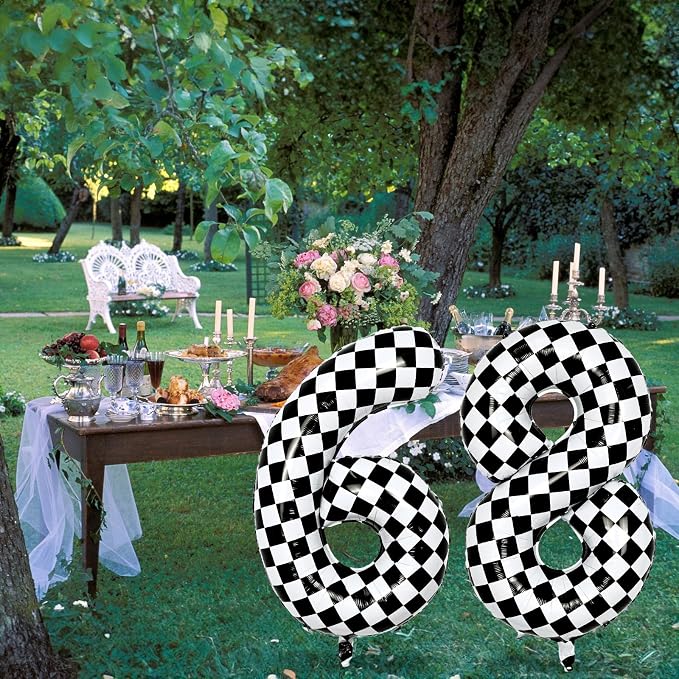 3rd Birthday Number Balloons for Boys, 40 Inch Checkered Racing Foil 3 Balloons - Image 7