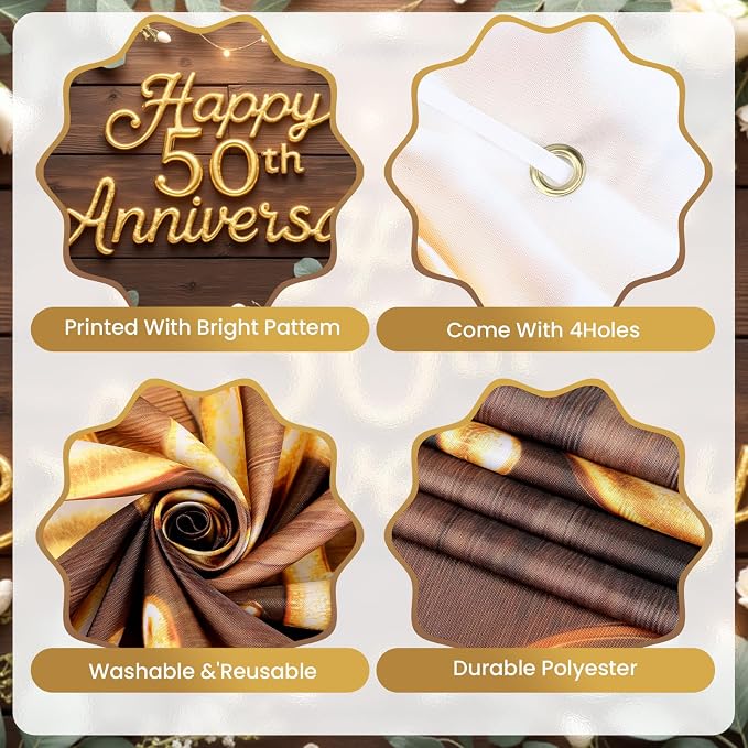 Happy 50th Anniversary Decorations Banner, 50th Wedding Anniversary Party - Image 7