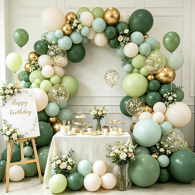 Sage Green Gold Balloon Arch Kit, Olive Dusty Green Sand White Confetti | Sage - Image 7