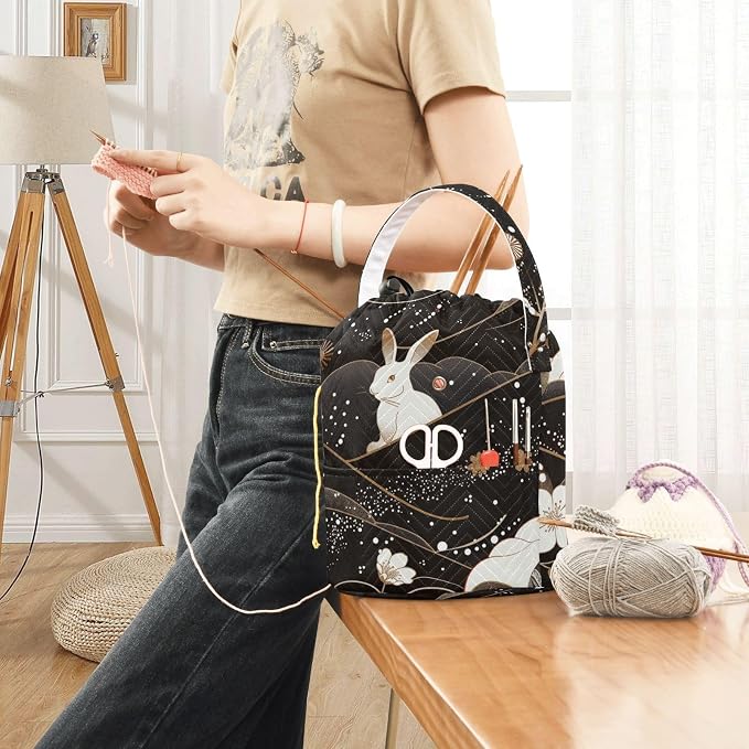 Bunny Chinese Style Yarn Bag Small Crochet Bag Drawstring Yarn Storage - Image 6
