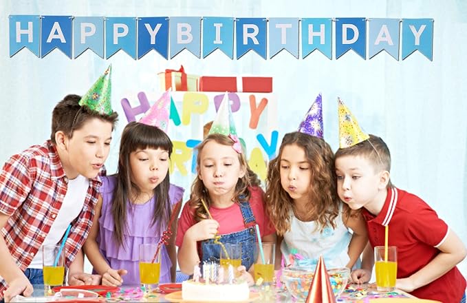 Happy Birthday Gradient Blue Banner Decoration Party Supplies - Image 6