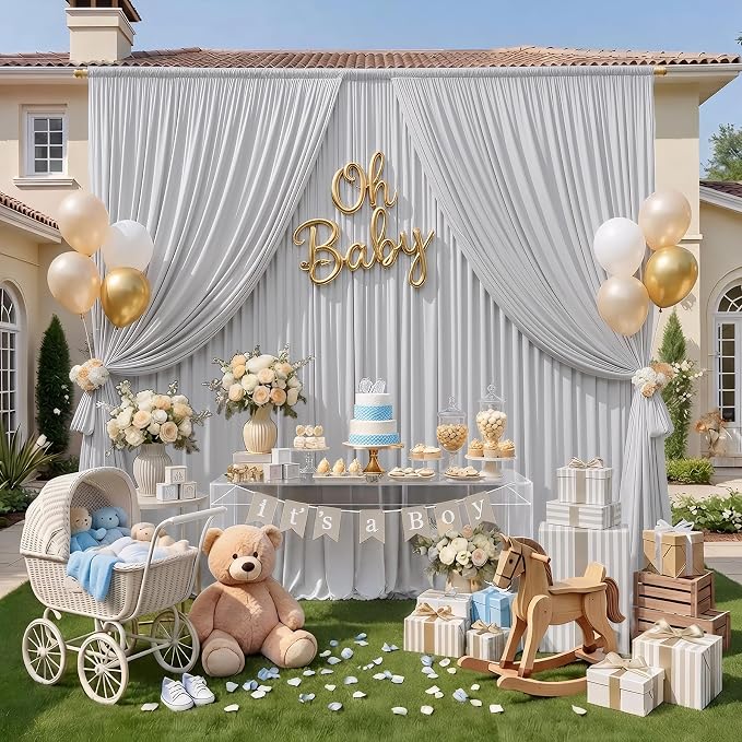 10ft x 10ft Wrinkle Free Silver Backdrop Curtain fpr Parties, Polyester - Image 7