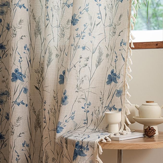 ENJOYBRIDAL Floral Curtains 96 Inches Rod Pocket Semi Sheer Drapes - Image 7
