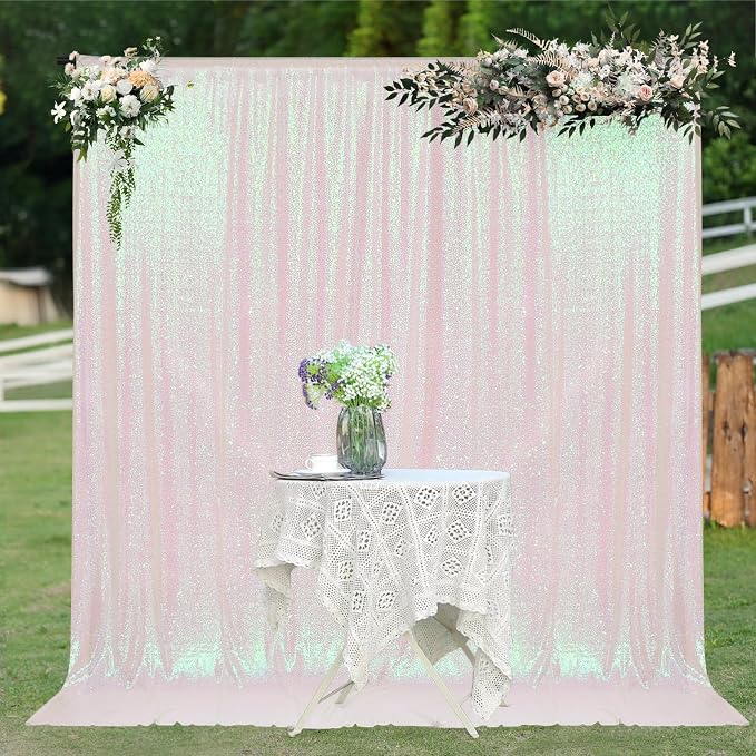 PartyDelight Iridescent White Sequin Backdrop 6x8ft Shimmer Photo Curtain | 4 - Image 9