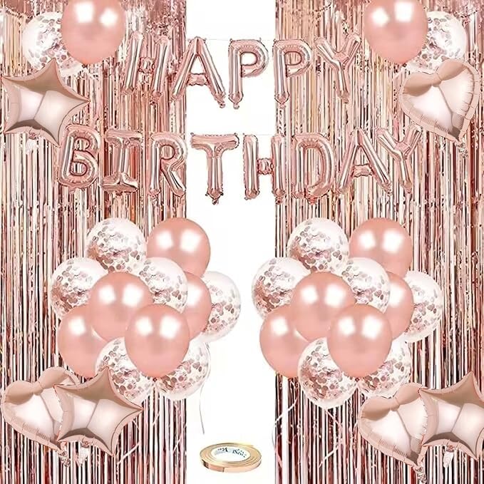 27 Pcs Rose Gold Birthday Decorations, 3D Foil Rose Gold Happy Birthday Balloon - Image 8