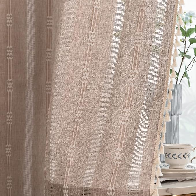 Linen Curtains 108 Inches Long for Living Room 2 Panels Set, Embroidery - Image 8