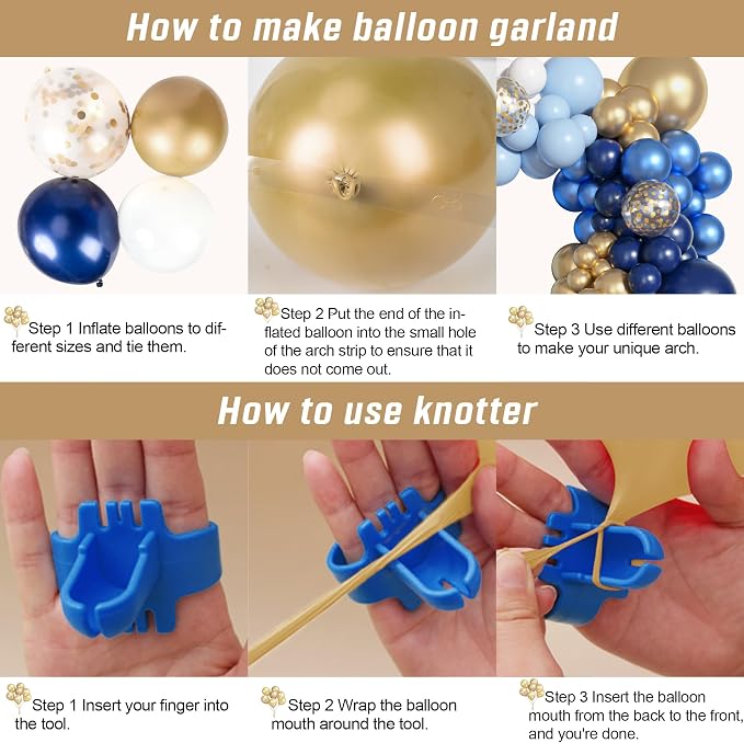 156Pcs Navy Blue Gold Balloons Garland Arch Kit Different Size | Royal Blue - Image 7