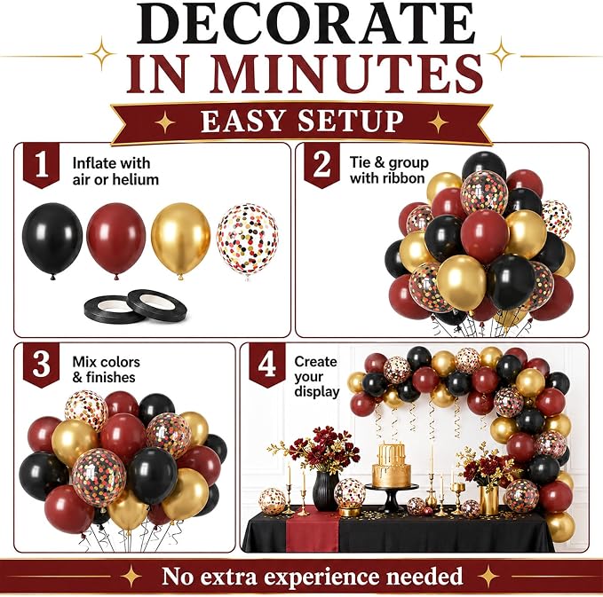 Burgundy Gold Balloons, Metallic Gold, Bachelorette Anniversary Bridal Shower - Image 8