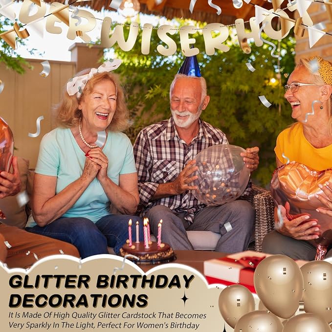 Fulmoon Set of 3 Pre Strung Older Wiser Hotter Glitter Banner Funny Birthday - Image 7