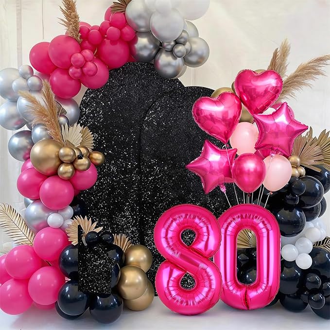 40 Inch Number Balloon Hot Pink 80 Set Pink Theme 80th Birthday Decor 10Pcs | - Image 6