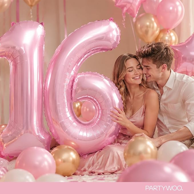 PartyWoo Number Balloons 40 Inch Pink Number 6 Kit 25pcs - Image 9