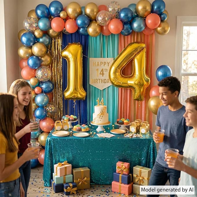 Gold Number 14 Balloon 40 Inch, Shiny Foil Decor - Image 7