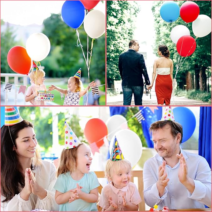 TecUnite 100 Pcs Red White and Blue Latex Balloons, 6.6 Inch Patriotic Balloons - Image 7