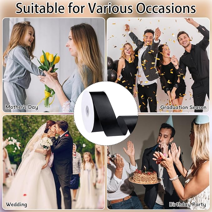 woric Black Satin Ribbon 1 1/2 inch 60 Yards - Image 6