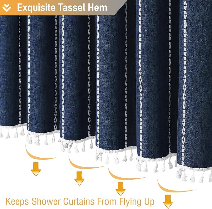 White Boho Farmhouse Linen Heavy Duty Cloth Shower Curtain Set, 72x72 | 330GSM - Image 6