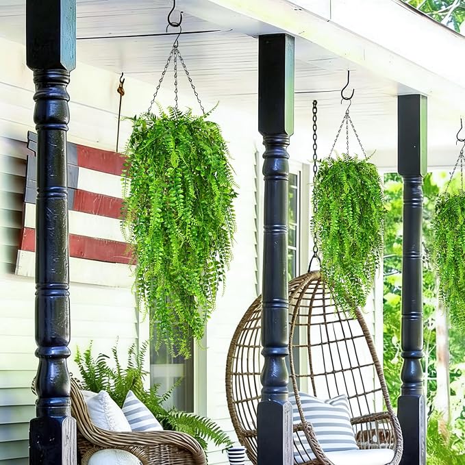 8Pcs Fake Ferns Fake Hanging Plants Artificial Ferns Vine Greenery | UV - Image 8