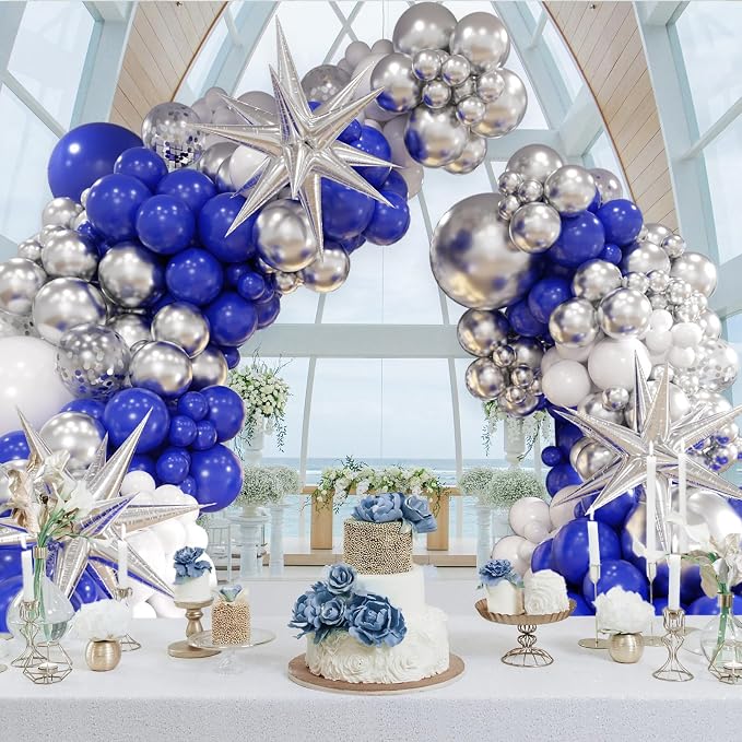 FOTIOMRG 131pcs Royal Blue and Silver Balloon Arch Garland Kit | Royal Blue - Image 7