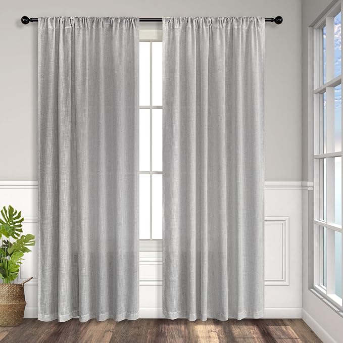 Light Grey Living Room Curtains 84 Inch Length 2 Panels Back Tab Pocket Light - Image 8