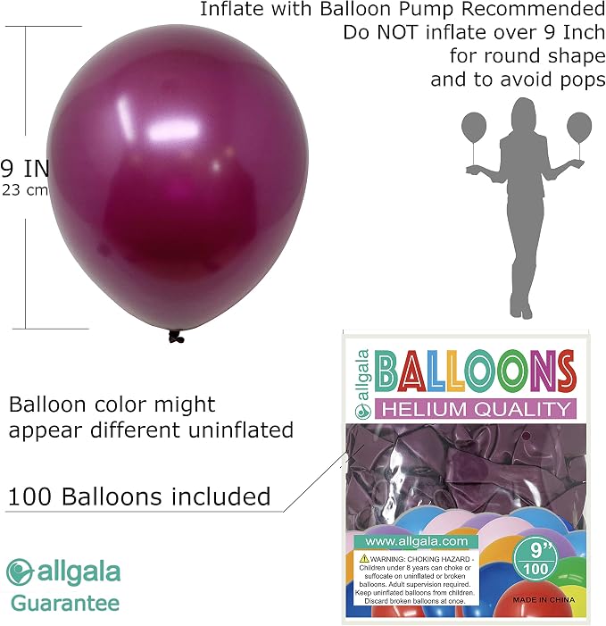 Allgala 100 Count 9 Inch Helium Grade Premium Latex Balloons - Image 2