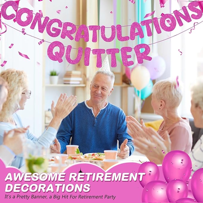 Fulmoon Pre Strung Congratulations Quitter Glitter Banner Funny Retirement - Image 7