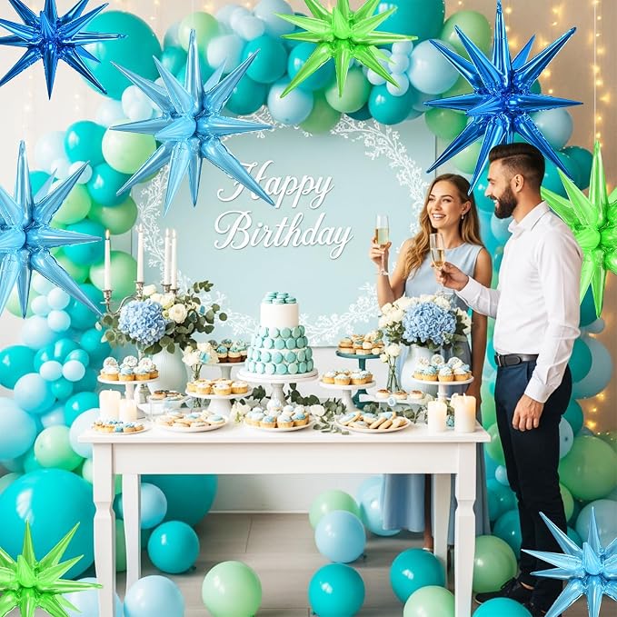 TONIFUL 8 Pcs Blue and Green Explosion Star Foil Balloon Party Decoration | 22 - Image 6