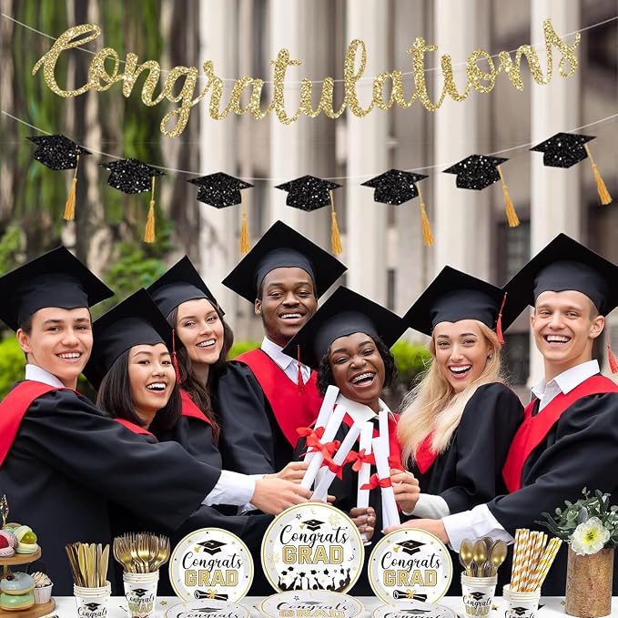 Congratulations Banner Graduation Decorations Class of 2026 Gold Glitter - Image 7