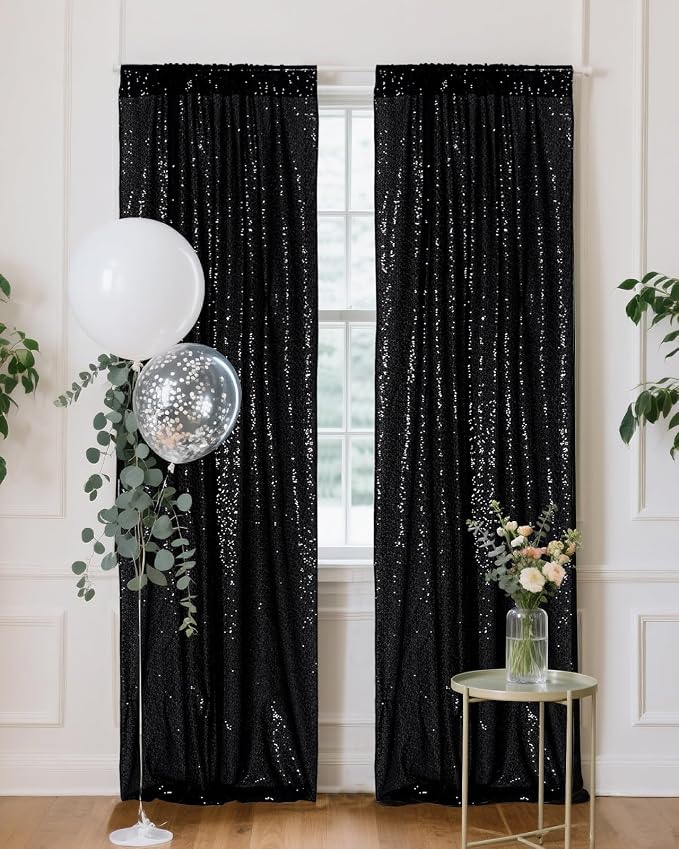 PartyDelight Black Sequin Backdrop Curtains 2x8ft 4 Panels | Sparkly 3mm sequins - Image 7