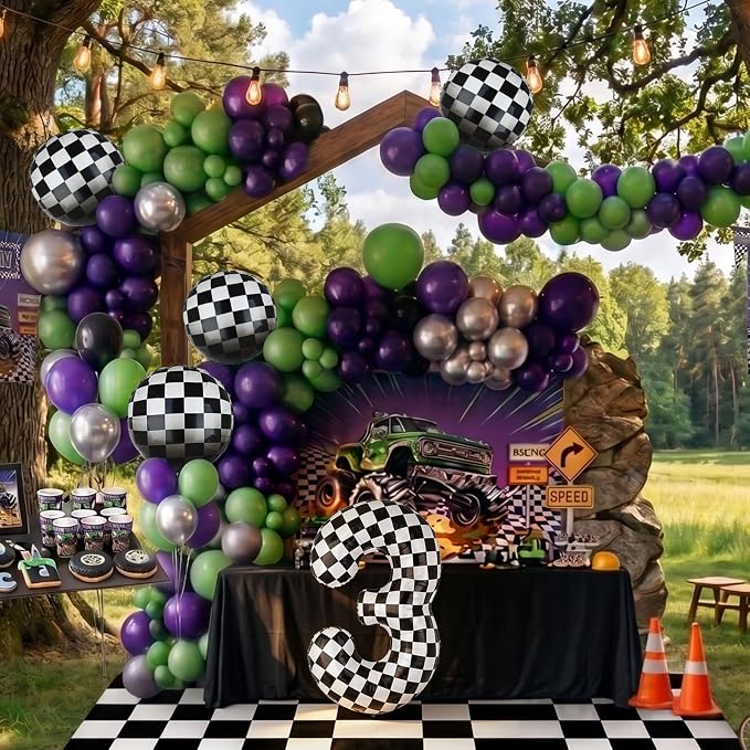 Monster Truck Birthday Party Theme 40 Inch Checkered Number Balloon 3 | - Image 6