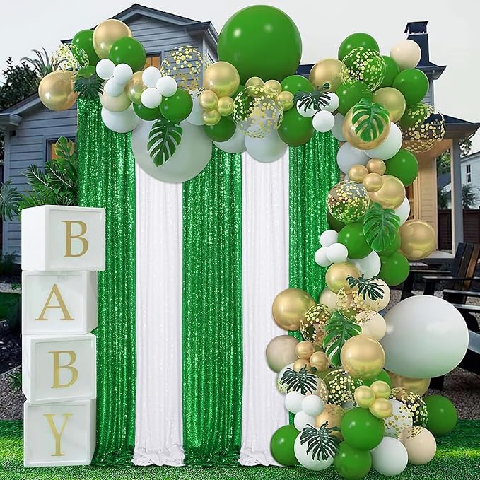 Green Sequin Backdrop Curtains-4 Panels 2FTx8FT Green Backdrop - Image 6