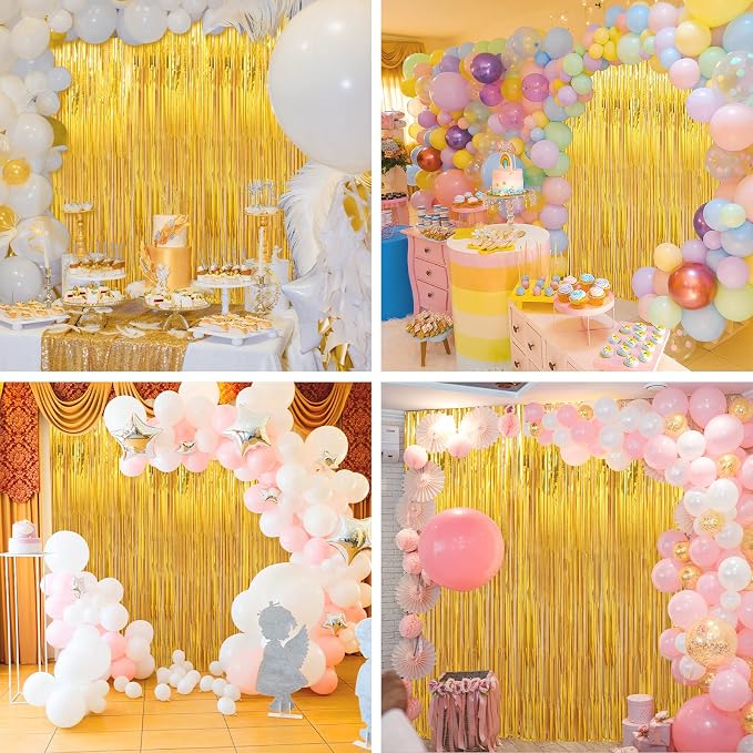 Crosize 4 Pack 3.3 x 9.9 ft Gold Foil Fringe Curtains Party Decorations - Image 8