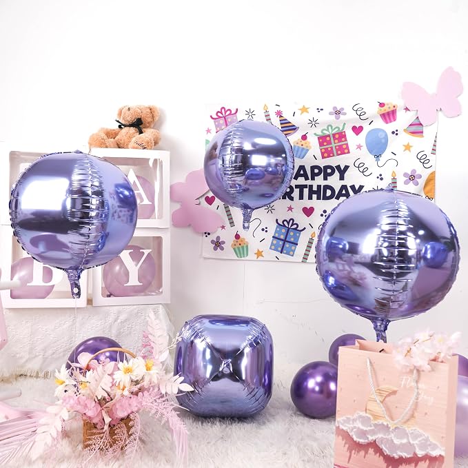 Purple 4D Round Foil Balloons, 22Inch Metallic Purple Balloons - Image 8