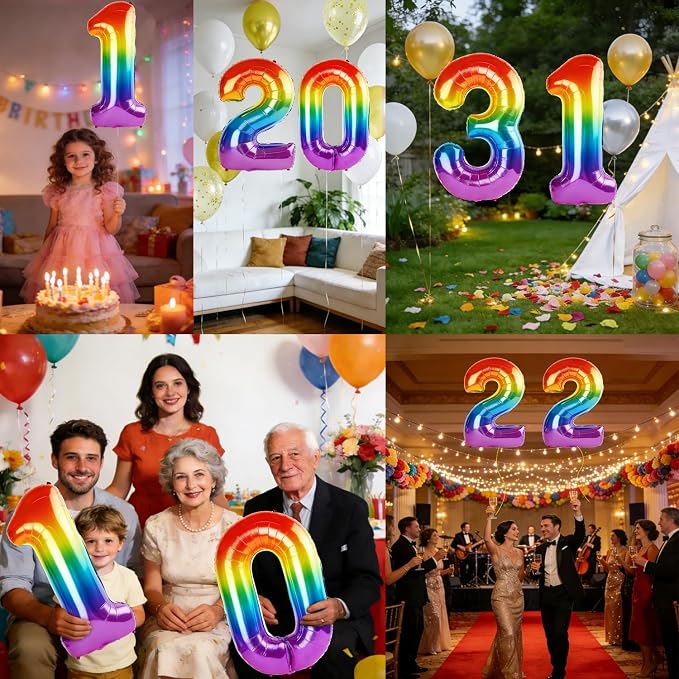 40 Inch Number 31 Balloons for 31st Birthday Party Decorations, 0-100 Rainbow - Image 7
