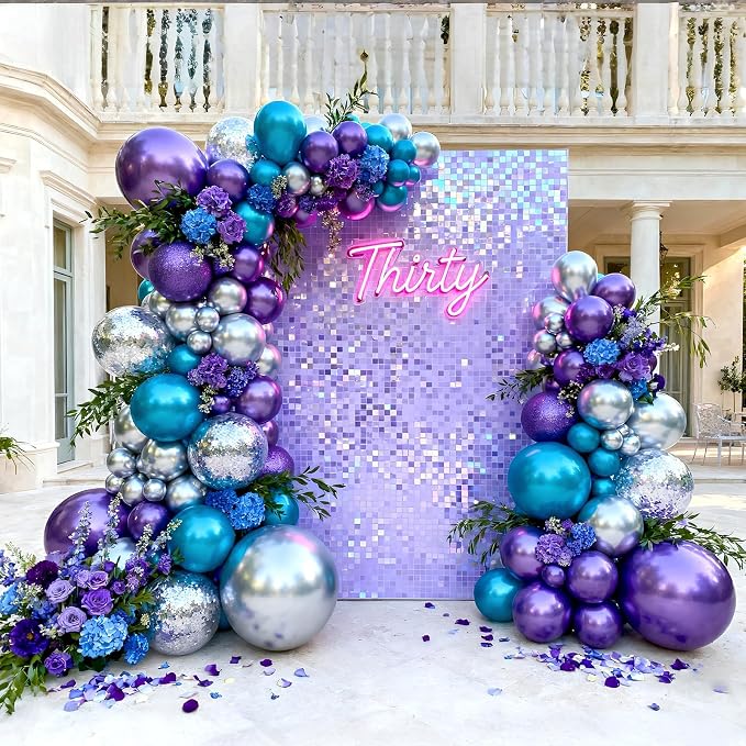 Bezente Frozen Balloons Set 60pcs 12 inch | Blue Purple and Metallic Silver - Image 7