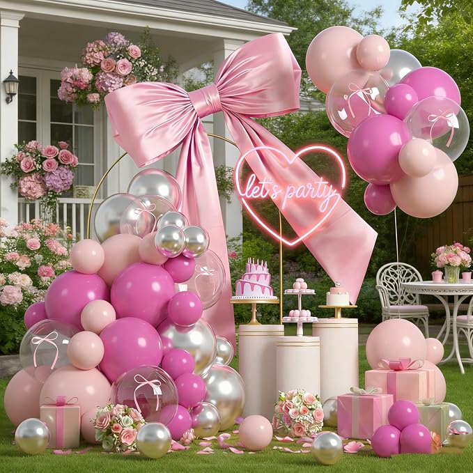 Hot Pink Silver Balloons 60pcs Light Pink Silver Balloon Bow Transparent Clear - Image 8