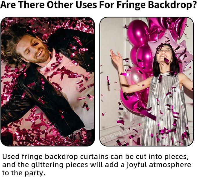 JINSUI Pink Fringe Backdrop 3.3x8.2ft, 2 Pack Foil Tinsel Curtains Decor | - Image 9