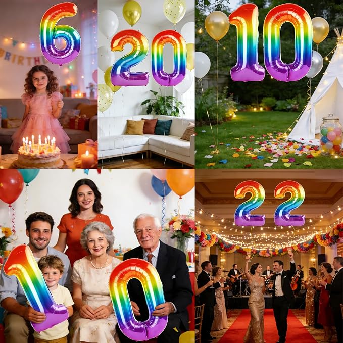 40 Inch Number 6 Balloons for 6th Birthday Party Decorations, 0-100 Rainbow - Image 7