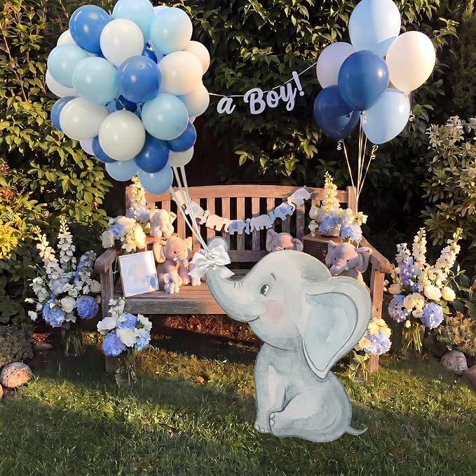 43 Pcs Blue Elephant Baby Shower Decorations Boy 31 Inch Elephant Cardboard - Image 7