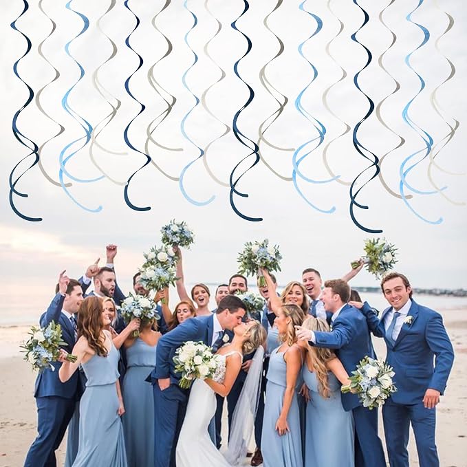 36 Pcs Dusty Blue Gray Hanging Swirl Decorations Navy Blue Grey Felt Swirl - Image 6
