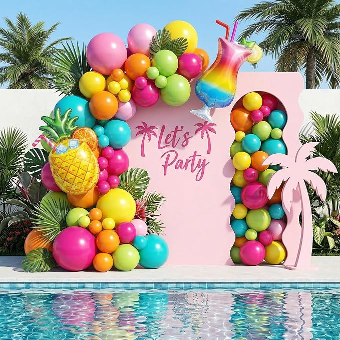 Hawaiian Balloons, Pineapple Tropical Foil Balloons, 12 Inch Teal Pearl Pink - Image 8