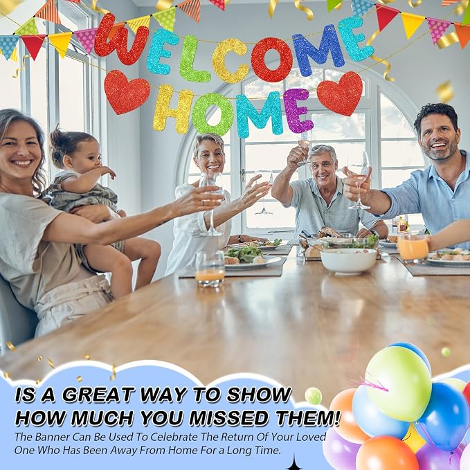 Fulmoon Pre Strung Welcome Home Banner Glitter Funny Welcome Sign - Image 7