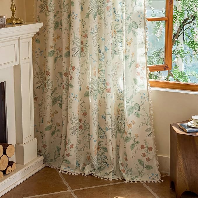 Bedroom Floral Rod Pocket Semi Sheer 96 Inch Curtains 2 Panel Set | Living Room - Image 7