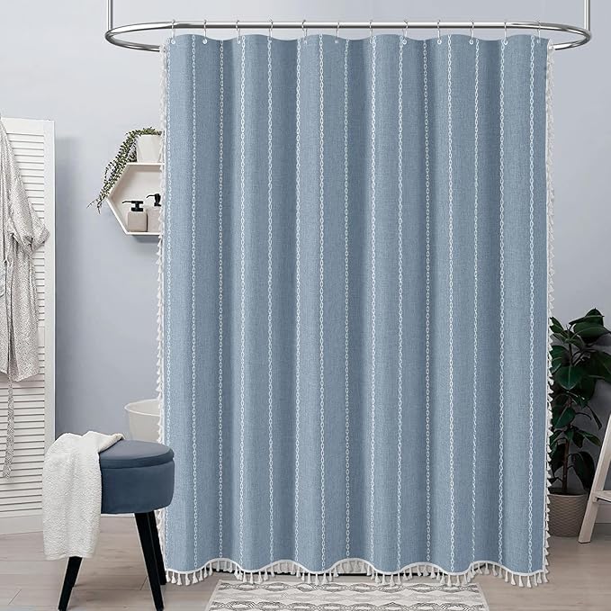 72x96 Extra Long Boho Linen Heavy Duty Cloth Shower Curtain Set, 330GSM Linen - Image 6