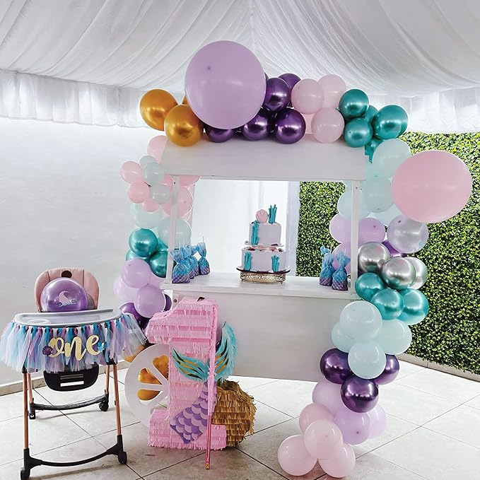 Mermaid Party Balloon Set, 60 Packs 12 Inches Metallic Purple Pink Green Blue - Image 7
